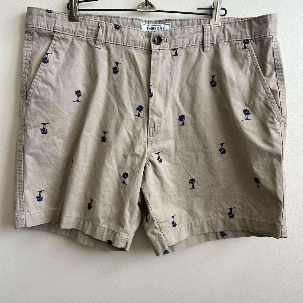Crown and Ivy Mens Khaki Palm Tree Shorts 38